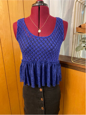 Women's Joe Boxer Blue Lace Peplum Tank Top S